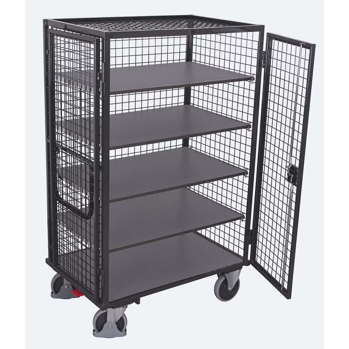 Schrankwagen, Stahl/MDF-Platte, Anthrazitgrau/dunkelgrau, 5 Etagen, 1245 x 785 mm, Dach und Doppelflügeltür, abschließbar, EasySTOP, bis 500 kg