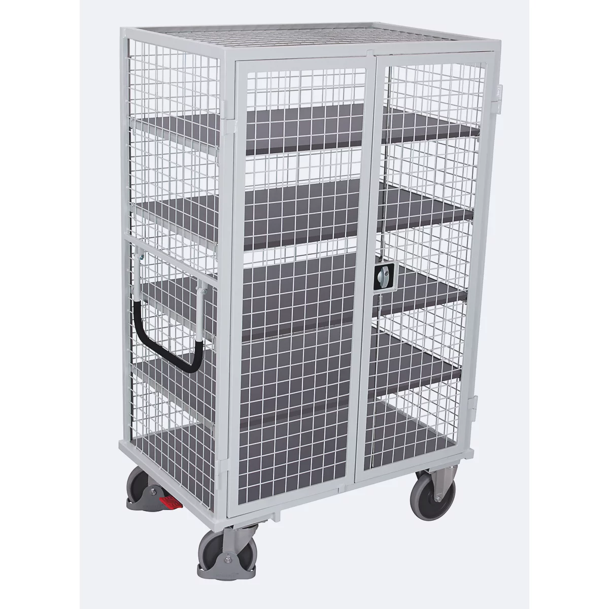 Schrankwagen, Stahl/MDF-Platte, Lichtgrau/dunkelgrau, 5 Etagen, 1245 x 785 mm, Dach und Doppelflügeltür, abschließbar, EasySTOP, bis 500 kg