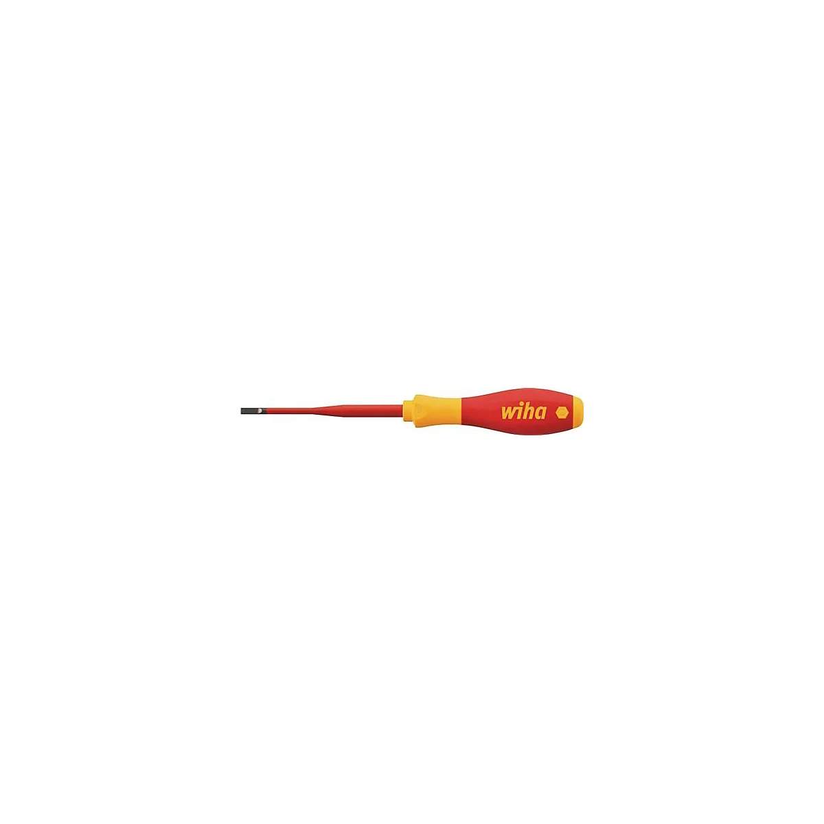 Ein roter Schraubendreher mit gelbem Griff, der mit dem Wiha-Logo versehen ist.