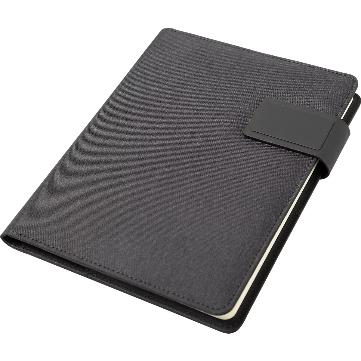 Schreibmappe Lightpak®, A5, Multifunktionsbänder, 1 Einsteckfach, Stifteschlaufe, Handy-/Tabletaufsteller, 1 Block, Magnetverschluss, RPET, anthrazit