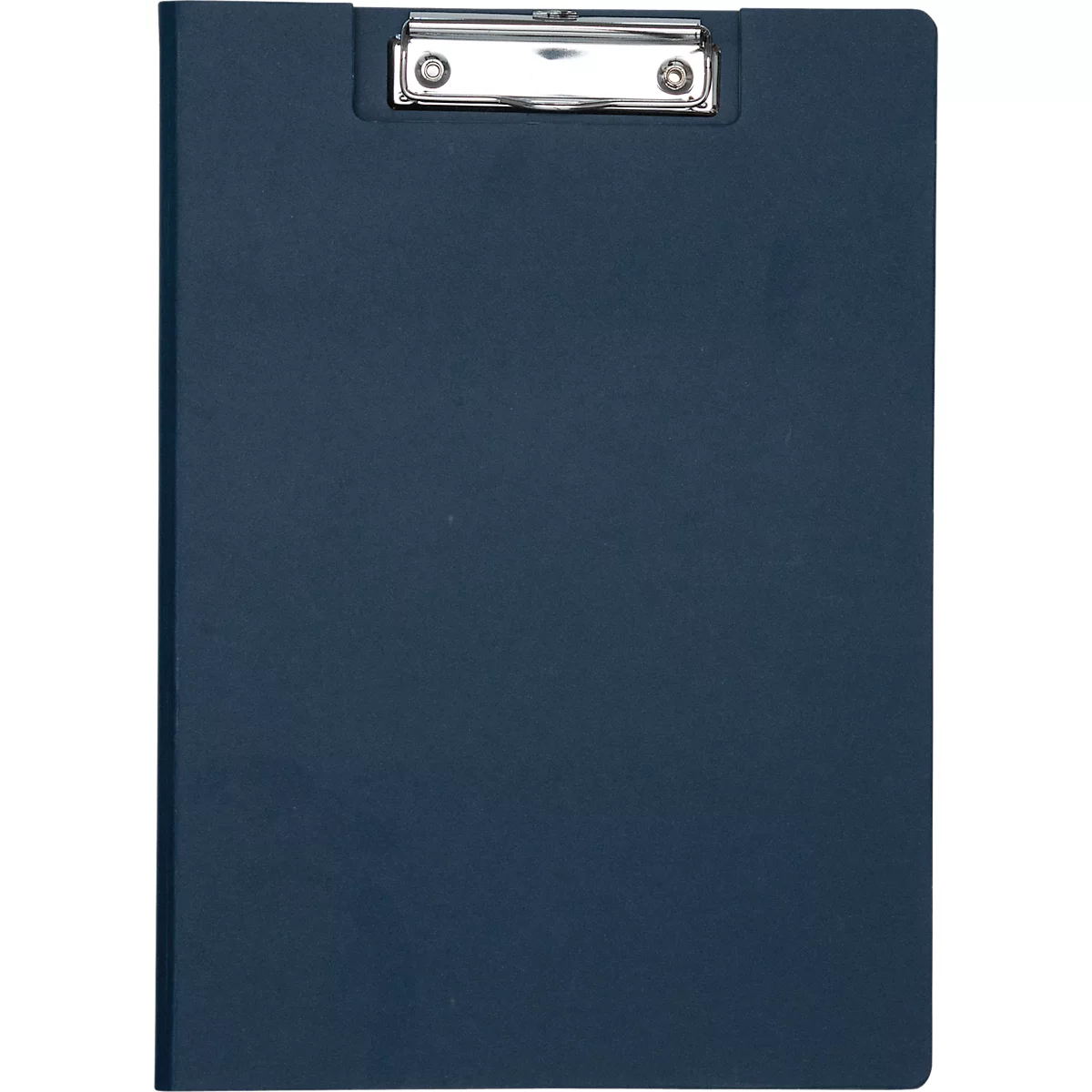 Blaues Klemmbrett im Hochformat mit silberner Klemme.