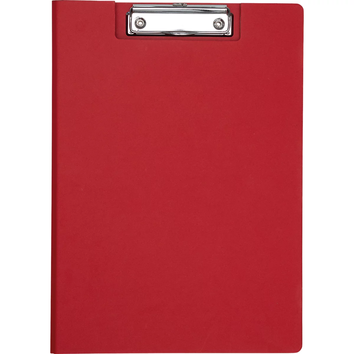 Rotes Klemmbrett mit silbernem Clip.