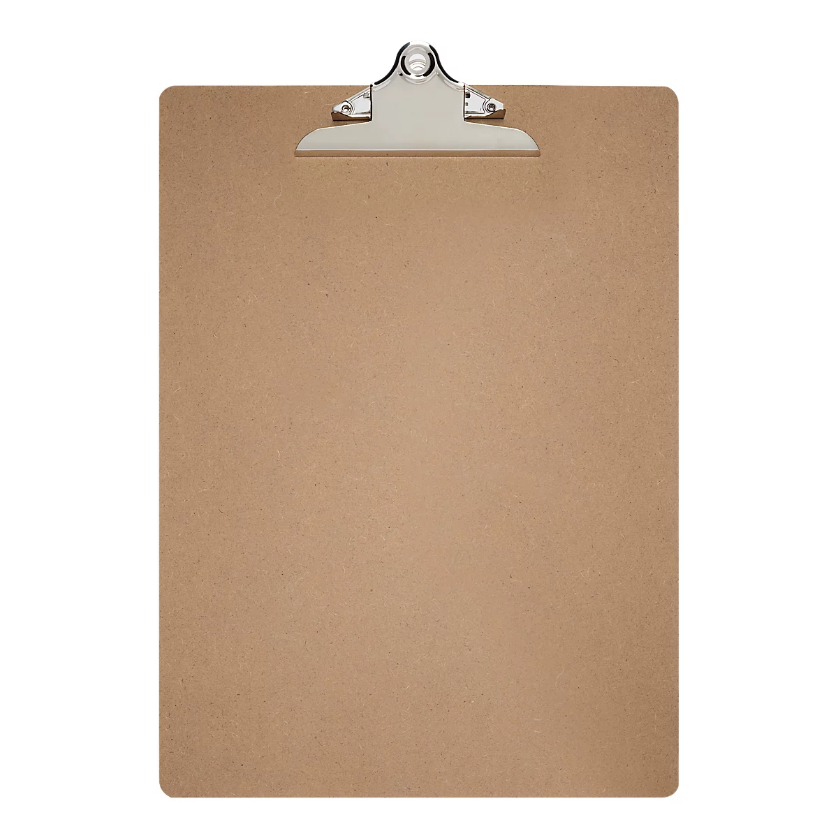Braunes Klemmbrett mit silberner Klammer.