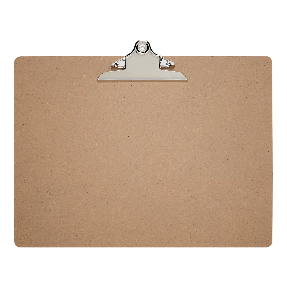 Klemmbrett aus braunem Karton mit Metall-Clip.
