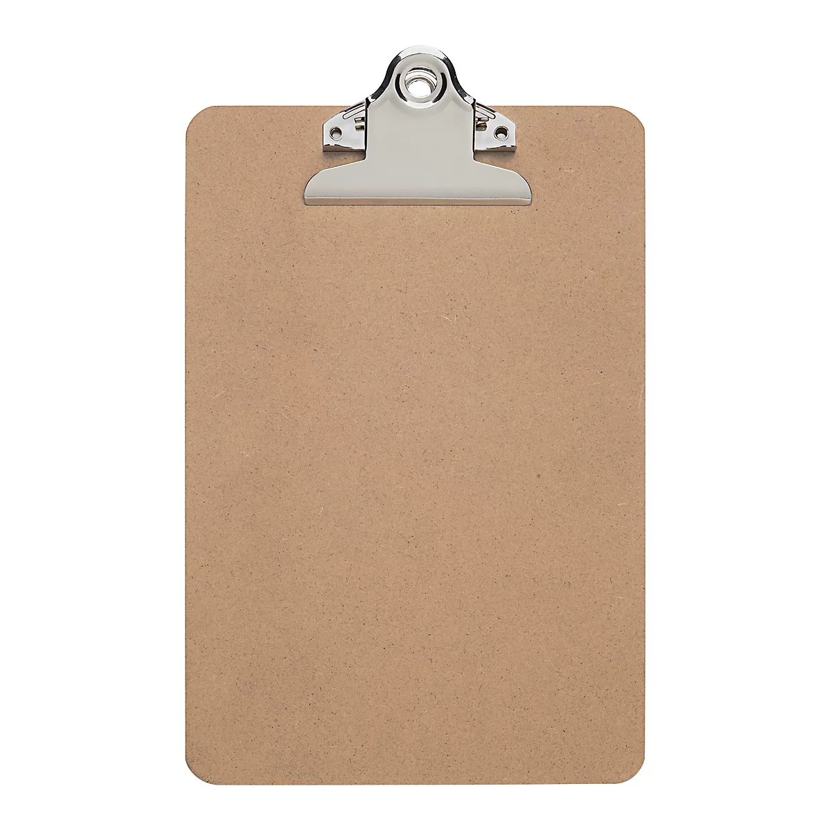 Braunes Klemmbrett mit silbernem Clip.