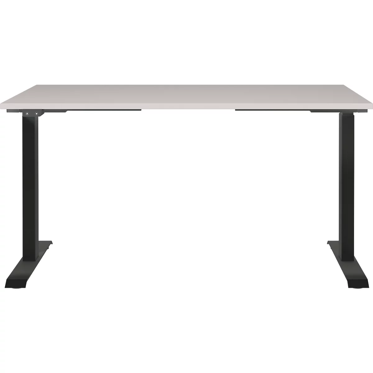 Schreibtisch Aalborg, elektrisch höhenverstellbar, Rechteck, bis 80 kg, T-Fuß Gestell, B 1400 x T 800 x H 720 – 1200 mm, kaschmir/schwarzgrau