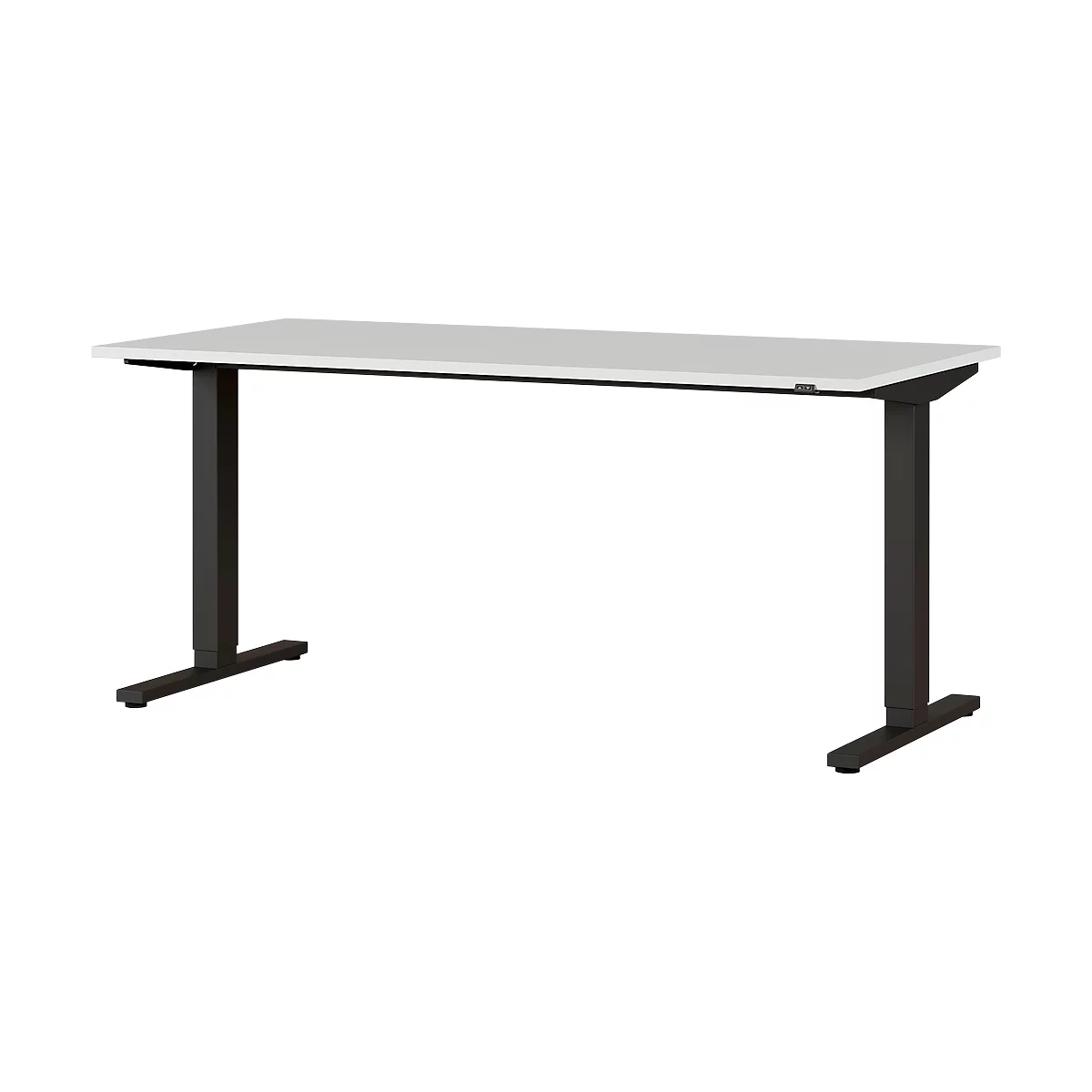 Schreibtisch Agenda, einstufig elektrisch höhenverstellbar, T-Fuss, B 1600 x T 800 x H 730-1200 mm, lichtgrau/schwarz