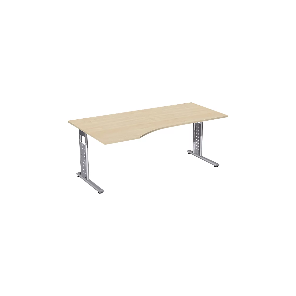 Schreibtisch ALICANTE, Freiform, Ansatz links, B 1800 x T 1000/800 x H 680-820 mm, Ahorn-Dekor