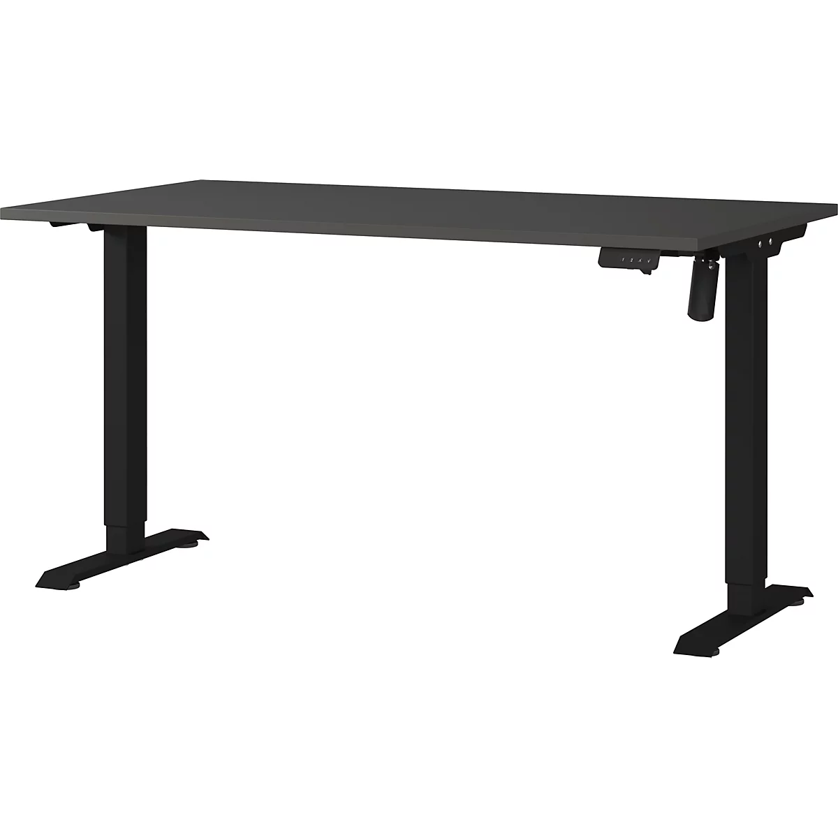 Schreibtisch Athen, elektrisch höhenverstellbar, Rechteck, T-Fuß, Memorybedienpanel, B 1400 x T 800 x H 720-1190 mm, graphit/schwarz