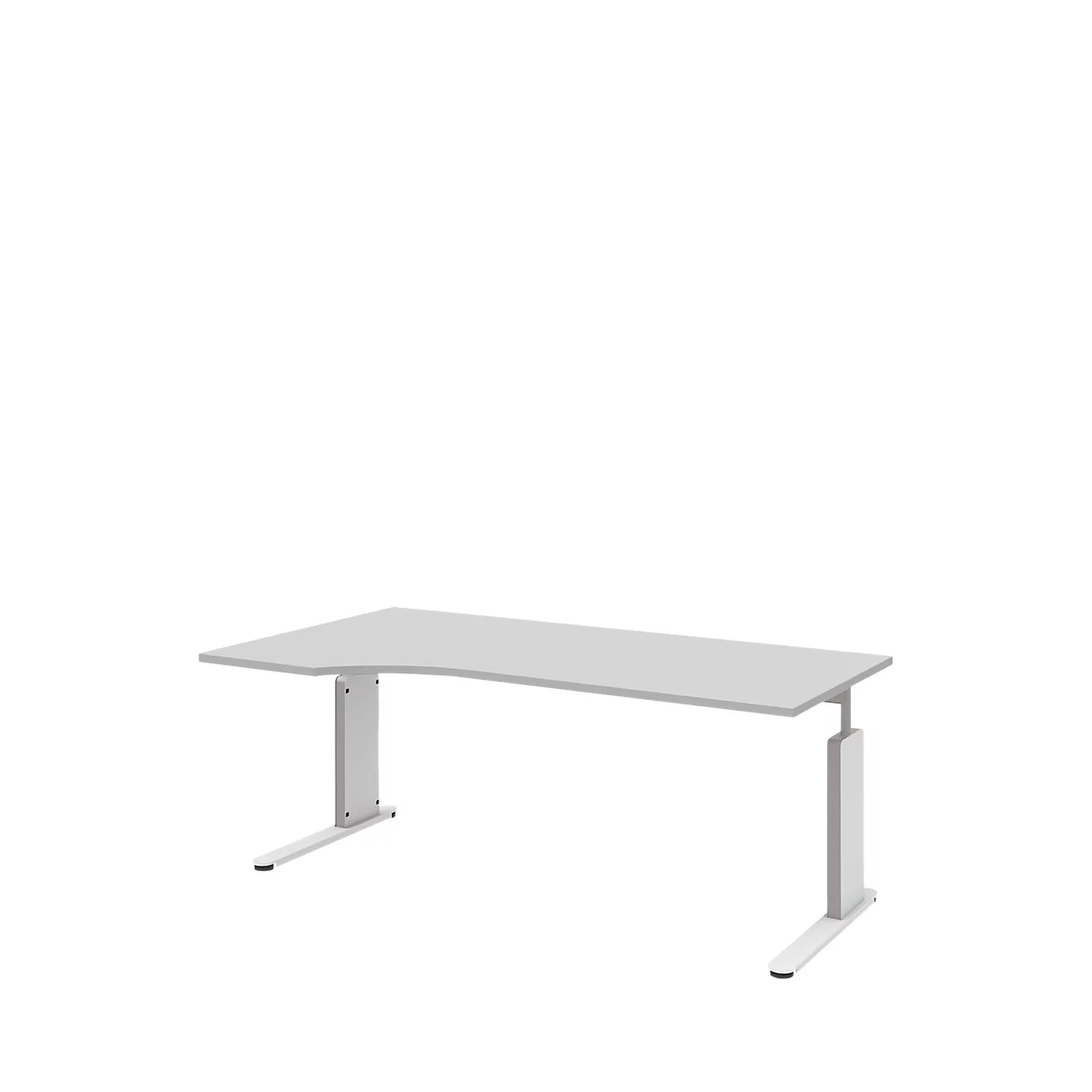 Schreibtisch BARI, C-Fuß, Anbau Schiebetürenschrank links, B 1800 mm, hellgrau