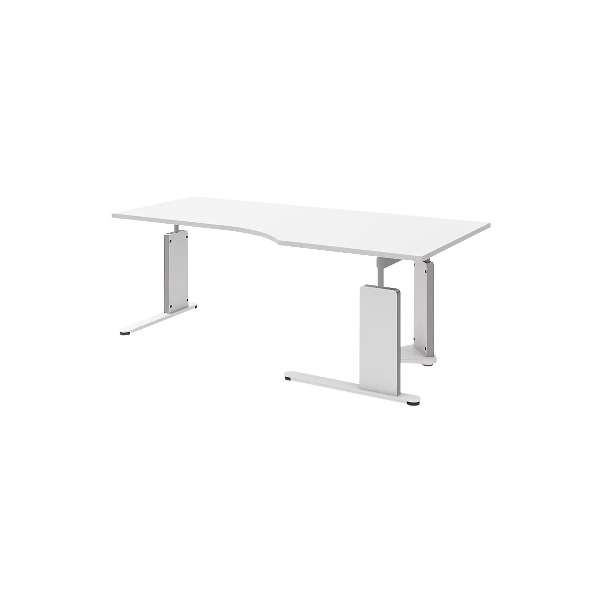 Schreibtisch BARI, C-Fuß, Form B, Freiform, Ansatz links, B 2000 mm, weiß