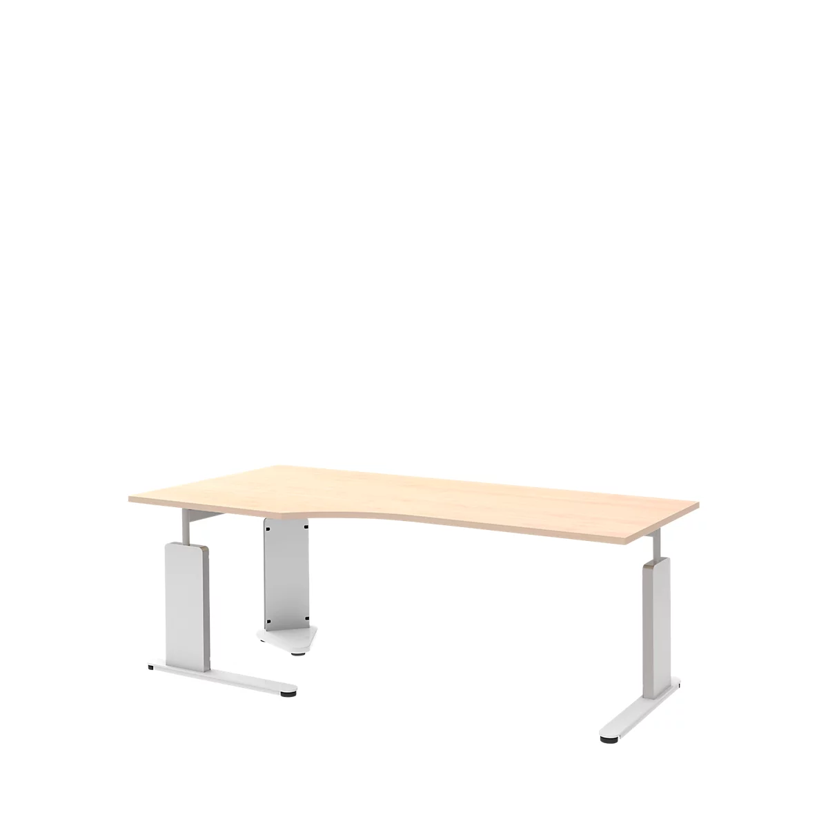 Schreibtisch BARI, C-Fuß, Form B, Freiform, Ansatz rechts, B 2000 mm, Ahorn-Dekor