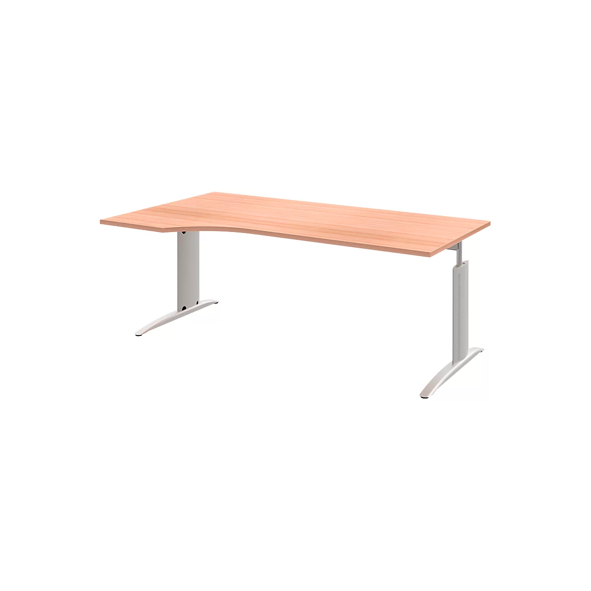 Schreibtisch BARI, Freiform, Ansatz links, C-Fuß, B 1800 x T 1000 mm, Buche-Dekor