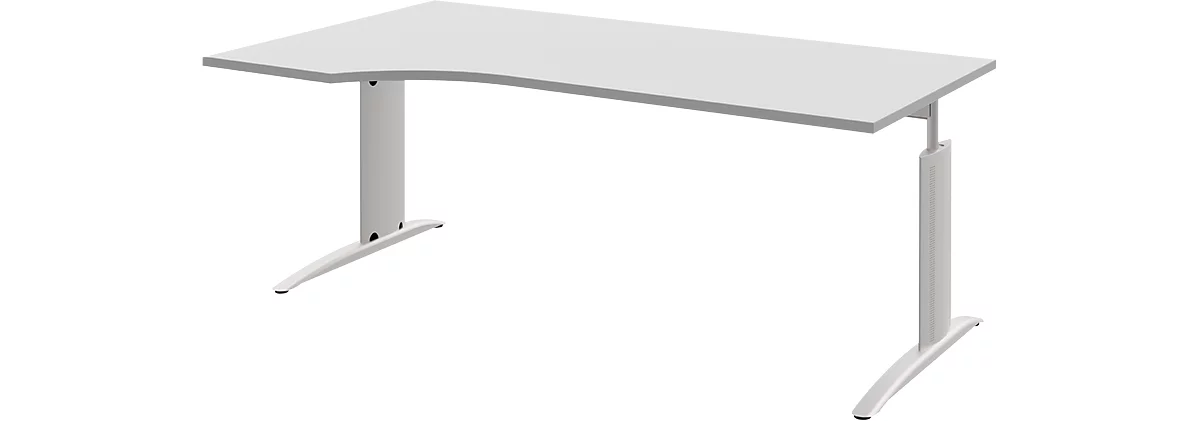 Schreibtisch BARI, Freiform, Ansatz links, C-Fuß, B 1800 x T 1000 mm,hellgrau
