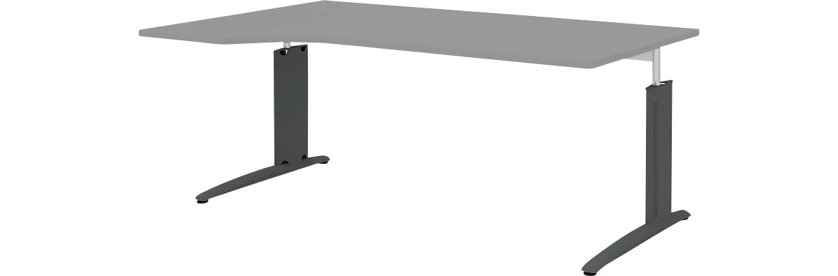 Schreibtisch BARI, Freiform, Ansatz links, C-Fuß, B 1800 x T 1000 mm, mittelgrau