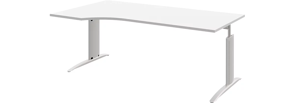 Schreibtisch BARI, Freiform, Ansatz links, C-Fuß, B 1800 x T 1000 mm, weiß