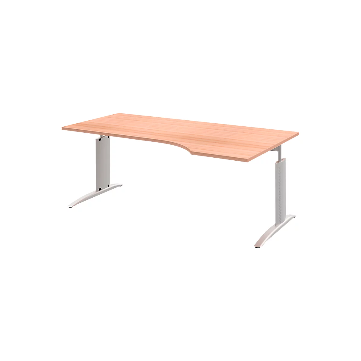 Schreibtisch BARI, Freiform, Ansatz rechts, C-Fuß, B 1800 x T 800 mm, Buche-Dekor
