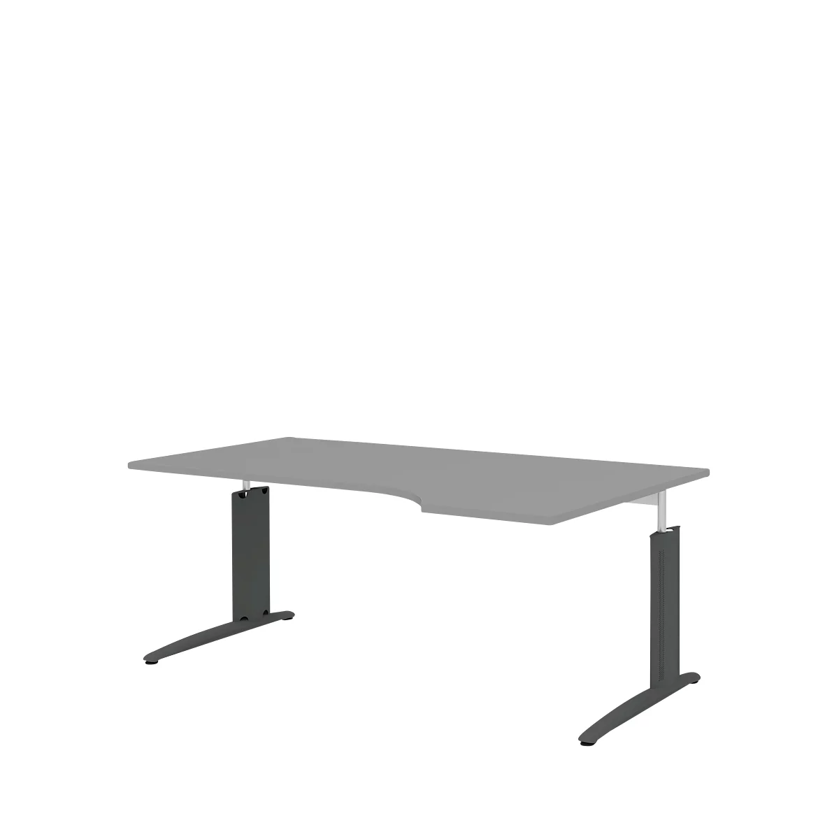 Schreibtisch BARI, Freiform, Ansatz rechts, C-Fuß, B 1800 x T 800 mm, mittelgrau