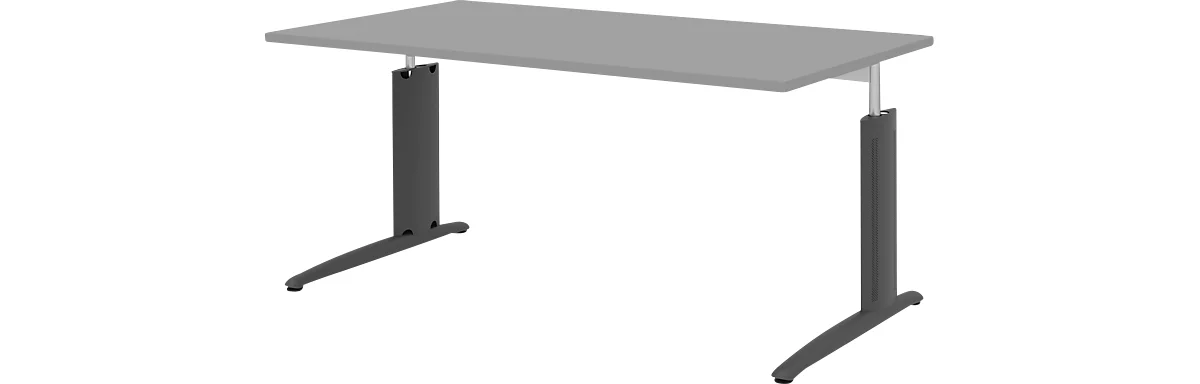 Schreibtisch BARI, Rechteck, Form A, C-Fuß, B 1600 x T 800 mm, mittelgrau