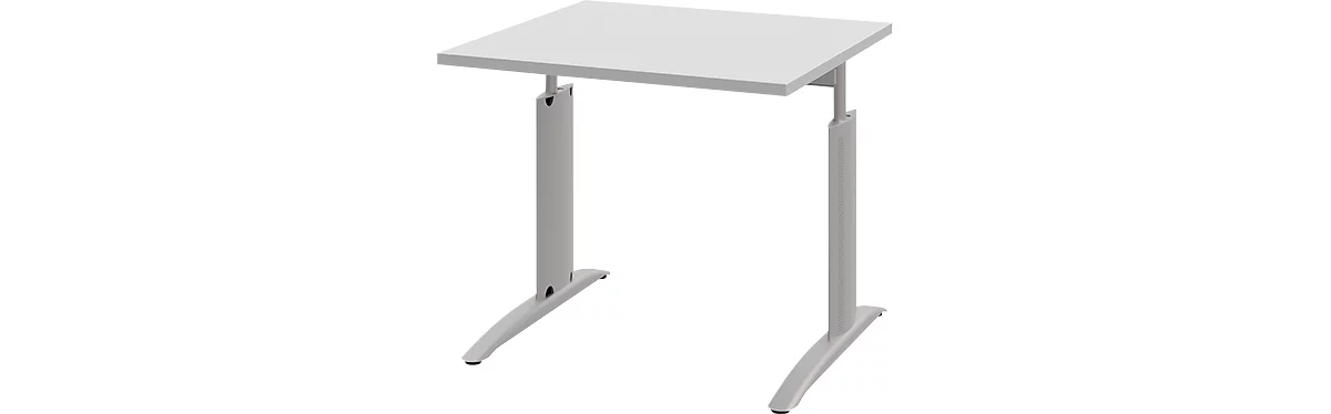 Schreibtisch BARI, Rechteck, Form A, C-Fuß, B 800 x T 800 mm, hellgrau