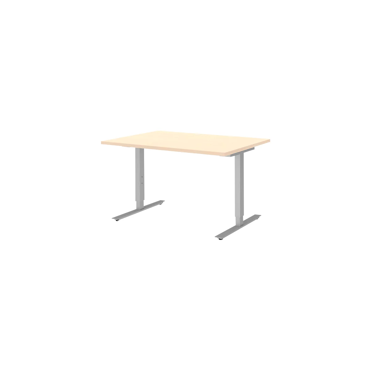 Schreibtisch BARI, T-Fuß, Rechteck, B 1200 x T 800 x H 680-820 mm, Ahorn/Alu