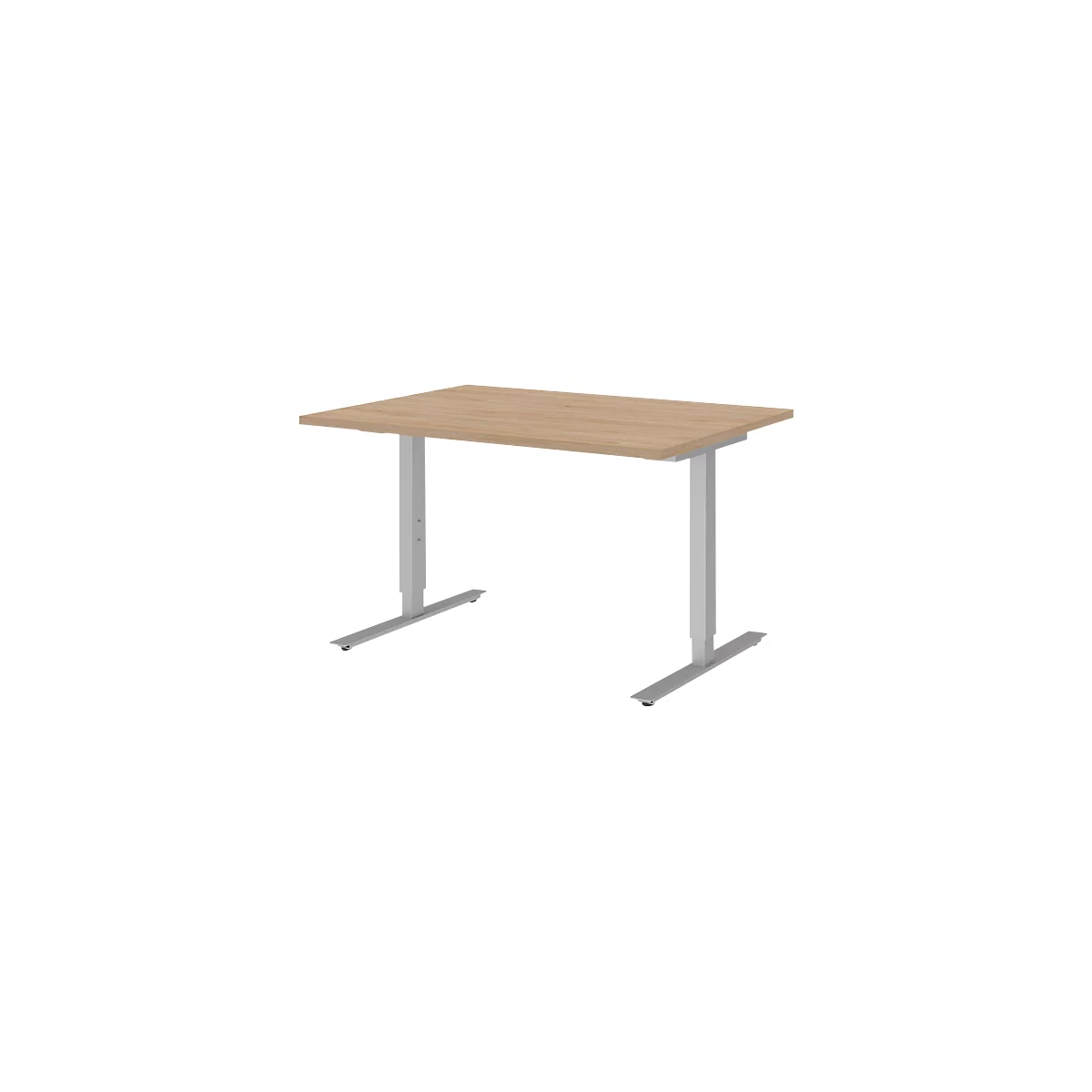 Schreibtisch BARI, T-Fuß, Rechteck, B 1200 x T 800 x H 680-820 mm, Eiche/Alu