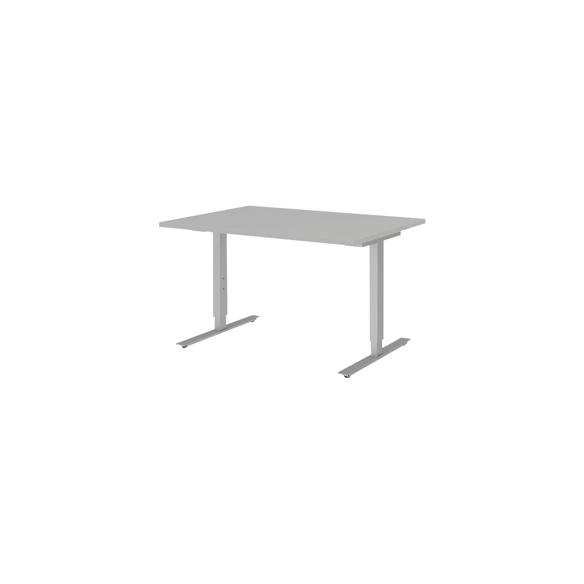 Schreibtisch BARI, T-Fuß, Rechteck, B 1200 x T 800 x H 680-820 mm, hellgrau/Alu
