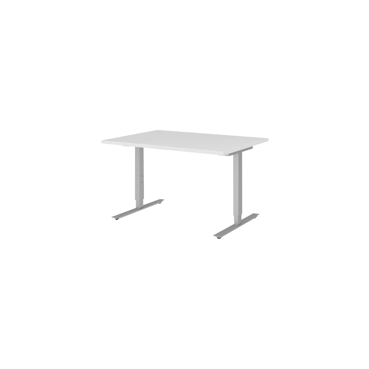 Schreibtisch BARI, T-Fuß, Rechteck, B 1200 x T 800 x H 680-820 mm, weiß/Alu