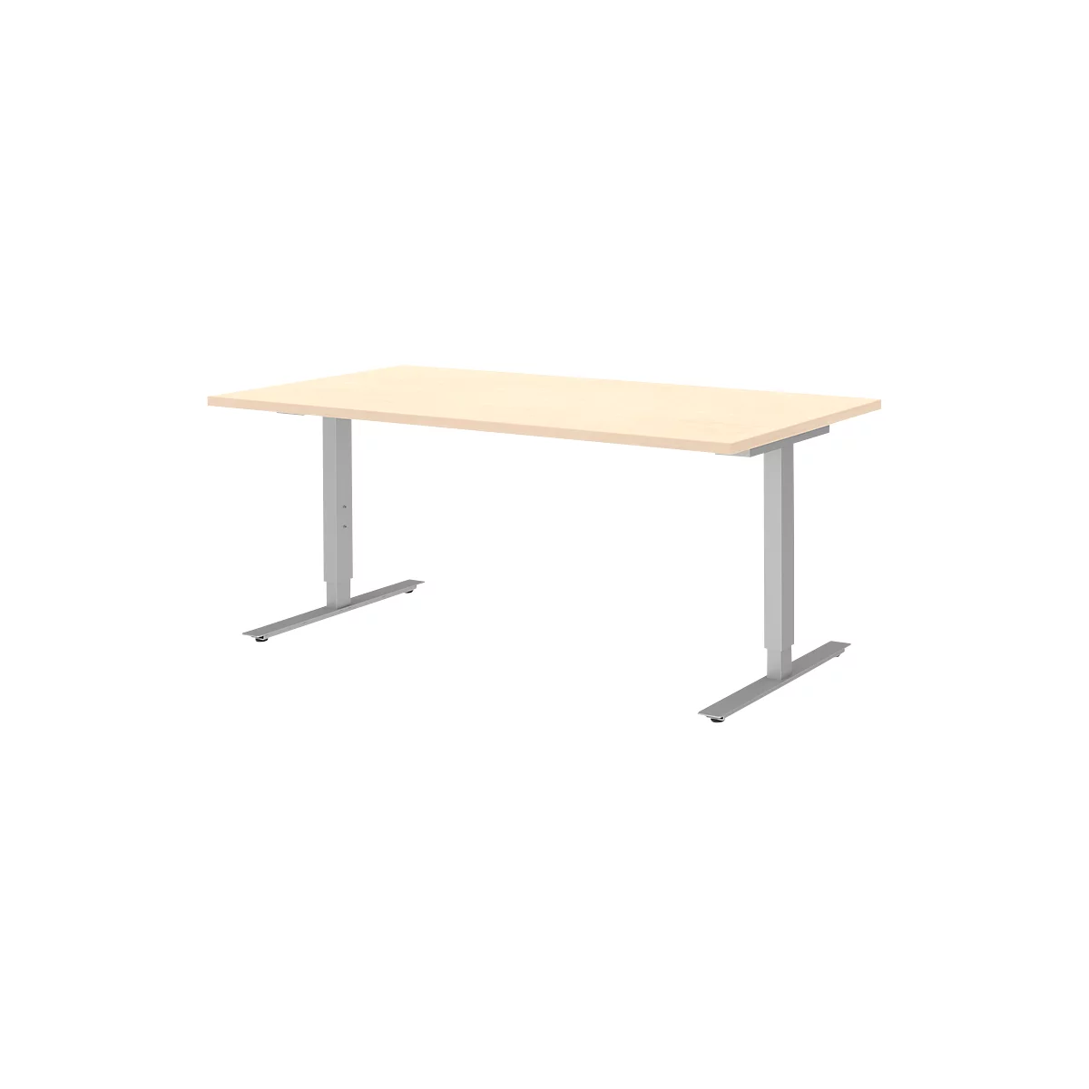 Schreibtisch BARI, T-Fuß, Rechteck, B 1600 x T 800 x H 680-820 mm, Ahorn/Alu