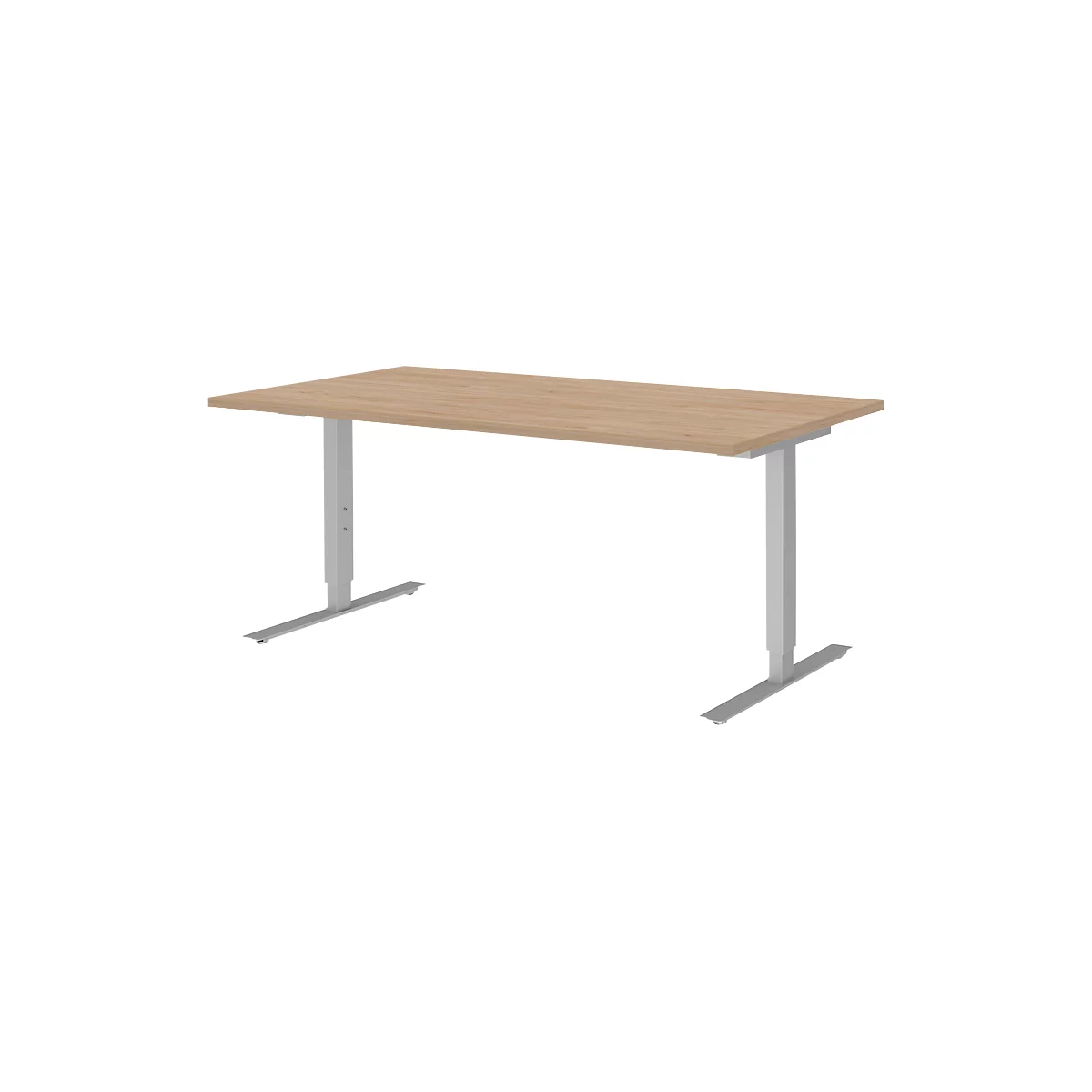 Schreibtisch BARI, T-Fuß, Rechteck, B 1600 x T 800 x H 680-820 mm, Eiche/Alu