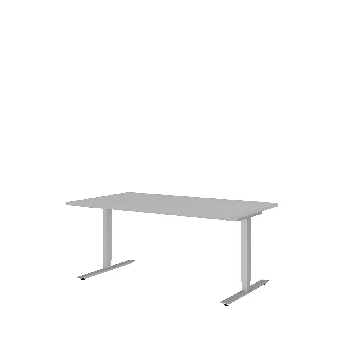 Schreibtisch BARI, T-Fuß, Rechteck, B 1600 x T 800 x H 680-820 mm, hellgrau/Alu