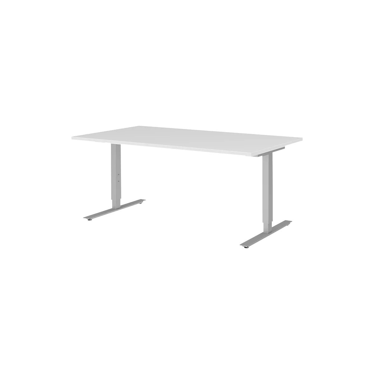 Schreibtisch BARI, T-Fuß, Rechteck, B 1600 x T 800 x H 680-820 mm, weiß/Alu