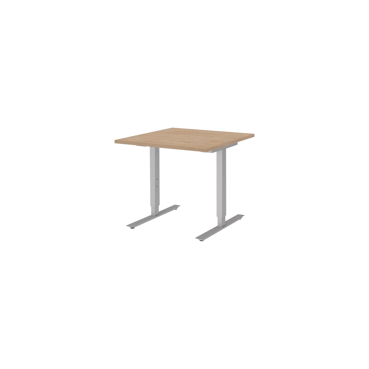 Schreibtisch BARI, T-Fuß, Rechteck, B 800 x T 800 x H 680-820 mm, Eiche/Alu