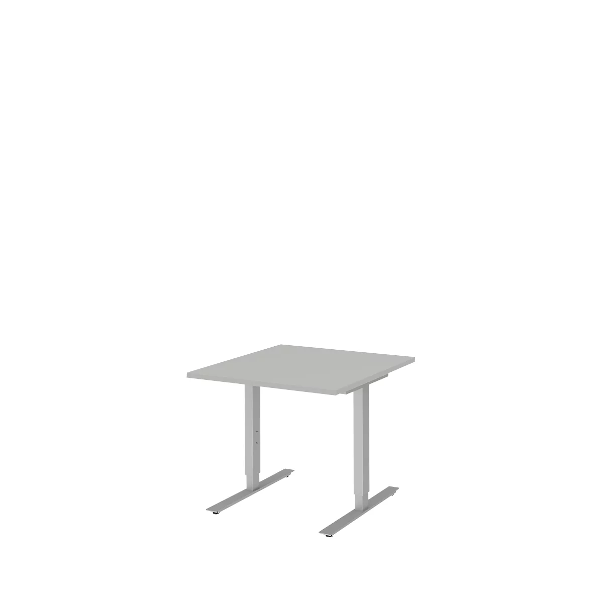 Schreibtisch BARI, T-Fuß, Rechteck, B 800 x T 800 x H 680-820 mm, hellgrau/Alu