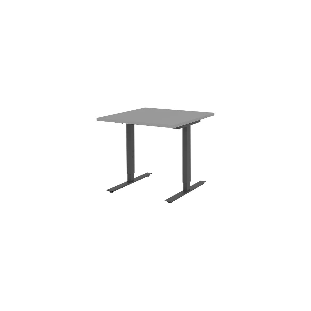Schreibtisch BARI, T-Fuß, Rechteck, B 800 x T 800 x H 680-820 mm, mittelgrau/anthrazit