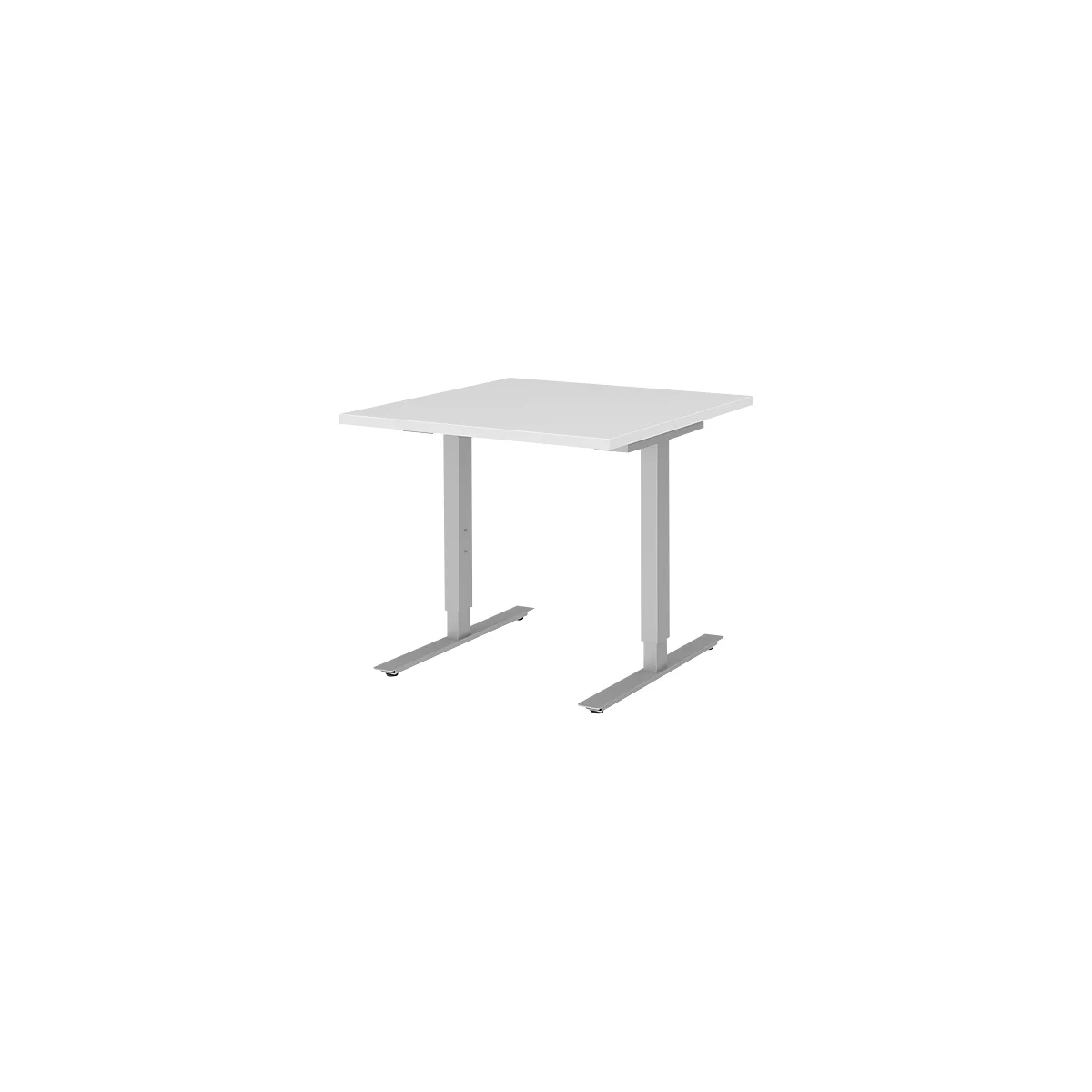 Schreibtisch BARI, T-Fuß, Rechteck, B 800 x T 800 x H 680-820 mm, weiß/Alu