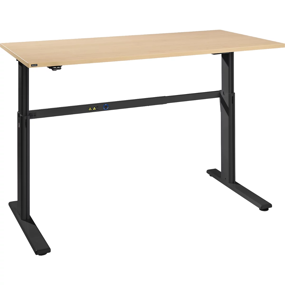 Schreibtisch Bexxstar, elektrisch höhenverstellbar, Rechteck, C-Fuß, B 1600 x T 800 x H 725-1185 mm, Ahorn/schwarz
