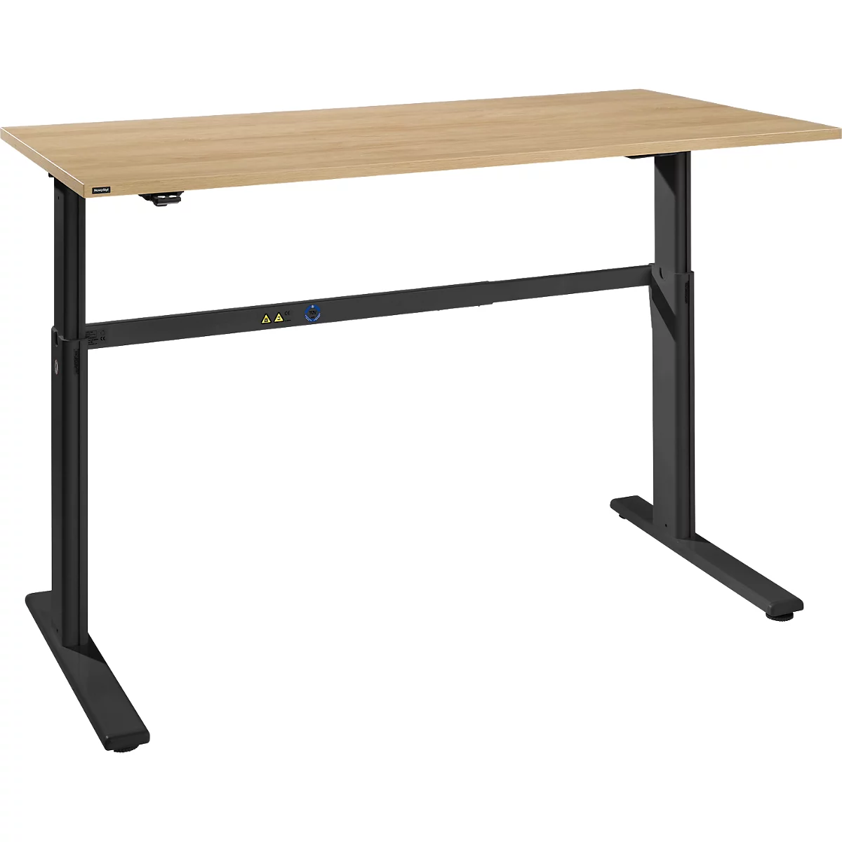 Schreibtisch Bexxstar, elektrisch höhenverstellbar, Rechteck, C-Fuß, B 1600 x T 800 x H 725-1185 mm, Eiche/schwarz