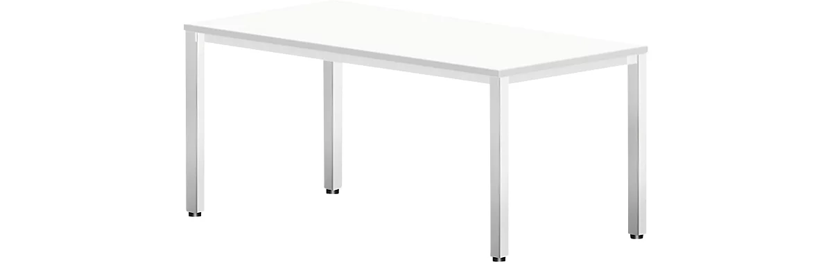 Schreibtisch Bexxstar, Rechteck, 4-Fuß Quadratrohr, B 1600 x T 800 x H 740 mm, weiß/chromsilber
