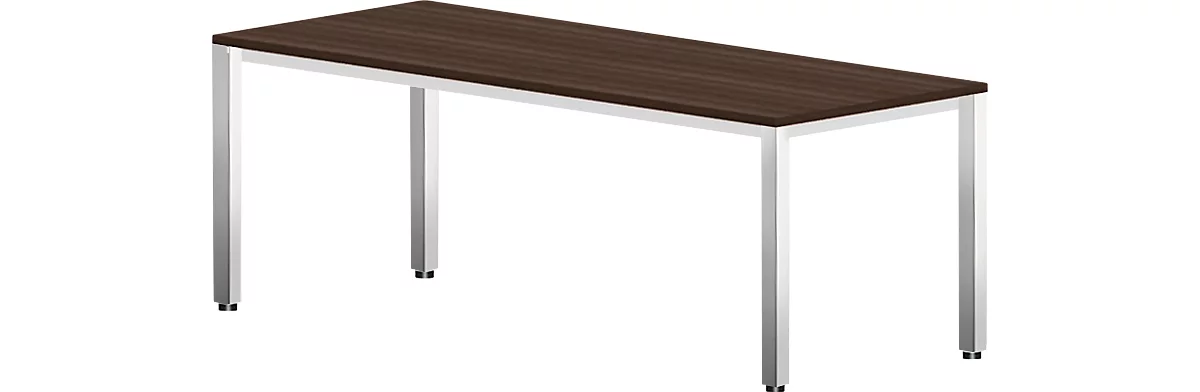 Schreibtisch Bexxstar, Rechteck, 4-Fuß Quadratrohr, B 2000 x T 1000 x H 740 mm, Walnuss/chromsilber