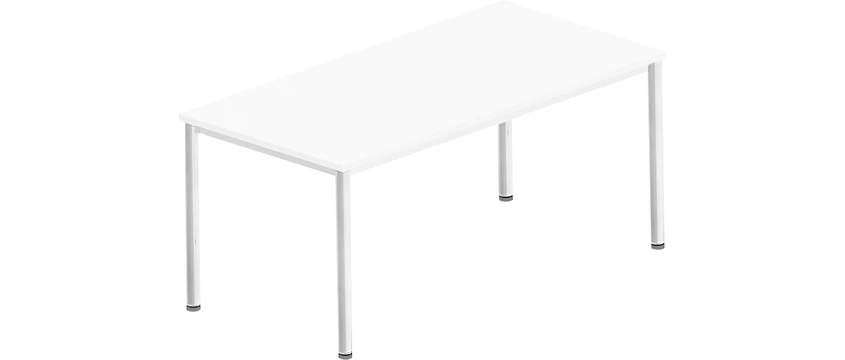 Schreibtisch Bexxstar, Rechteck, 4-Fuß Rundrohr, B 1600 x T 800 x H 740 mm, weiß/chromsilber