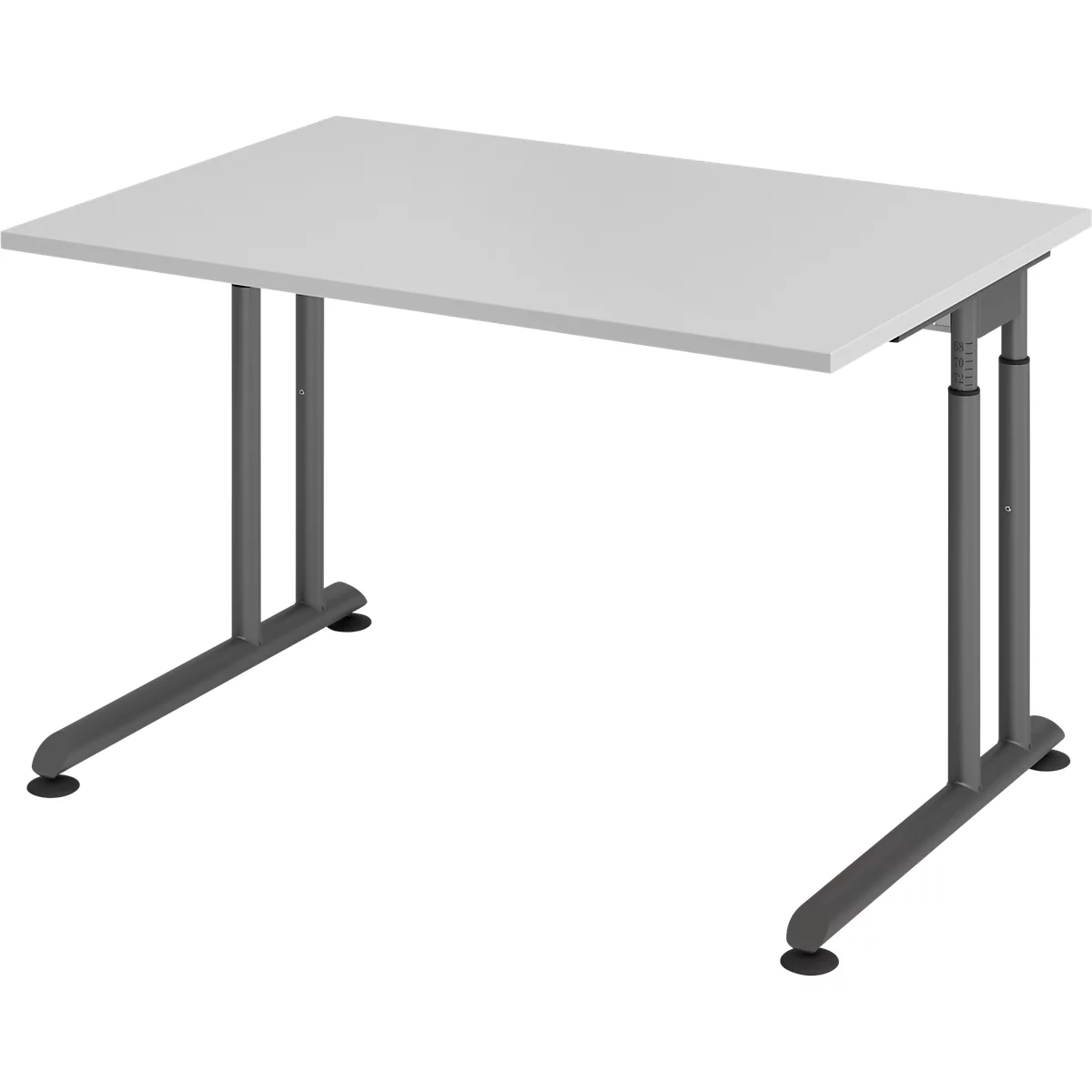 Schreibtisch Breno, manuelle Höheneinstellung, horizontaler Kabelkanal, B 1200 x T 800 x H 680-820 mm, Spanplatte & Stahl, Lichtgrau/Graphit