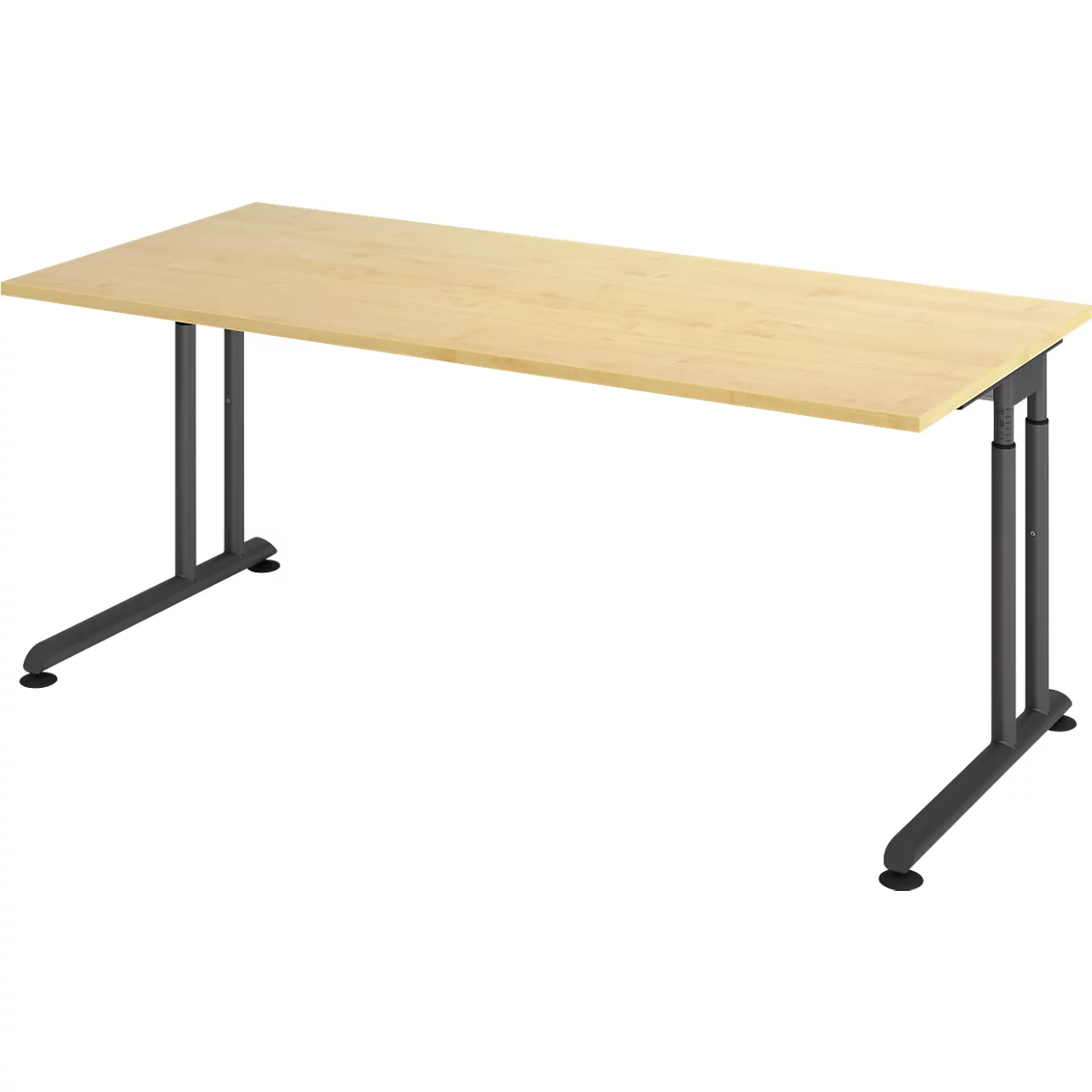 Schreibtisch Breno, manuelle Höheneinstellung, horizontaler Kabelkanal, B 1800 x T 800 x H 680-820 mm, Spanplatte & Stahl, Ahorn/graphit