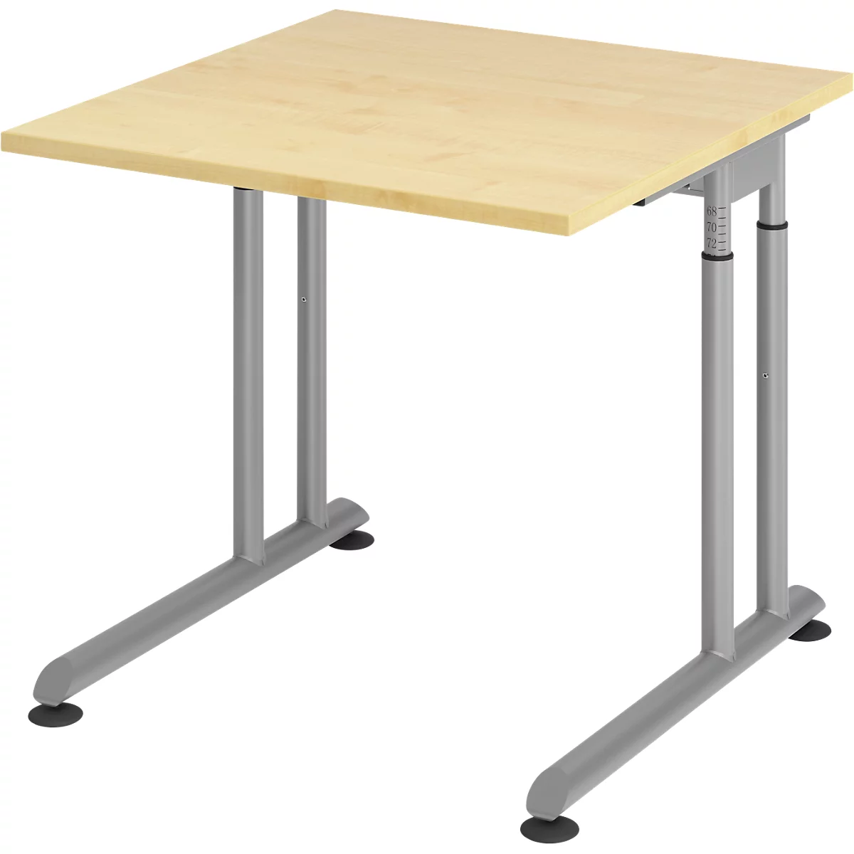 Schreibtisch Breno, manuelle Höheneinstellung, horizontaler Kabelkanal, B 800 x T 800 x H 680-820 mm, Spanplatte & Stahl, Ahorn/Silber