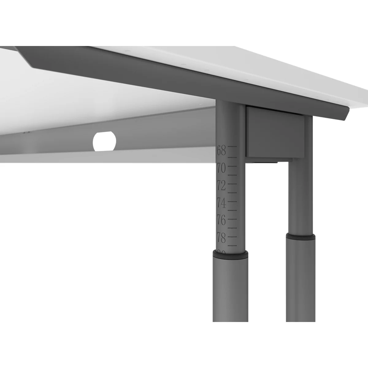 Schreibtisch Breno, manuelle Höheneinstellung, horizontaler Kabelkanal, B 800 x T 800 x H 680-820 mm, Spanplatte & Stahl, Weiß/Graphit
