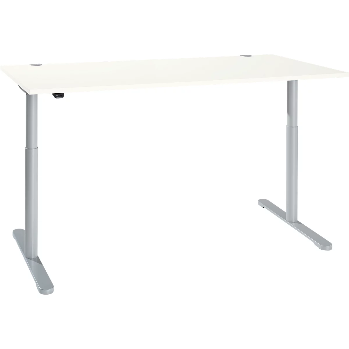 Schreibtisch, einstufig elektrisch höhenverstellbar, T-Fuß Rundrohr, B 1800 x T 800 x H 710-1180 mm, weiß/weißaluminium