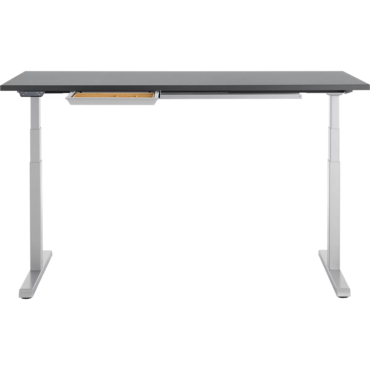 Schreibtisch, elektrisch höhenverstellbar, B 1600 x T 800 x H 615 - 1275 mm, graphit/weissalu+ Kabelkanal, Schublade