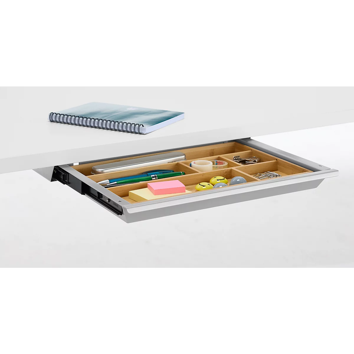 Schreibtisch, elektrisch höhenverstellbar, B 1600 x T 800 x H 615 - 1275 mm, graphit/weissalu+ Kabelkanal, Schublade