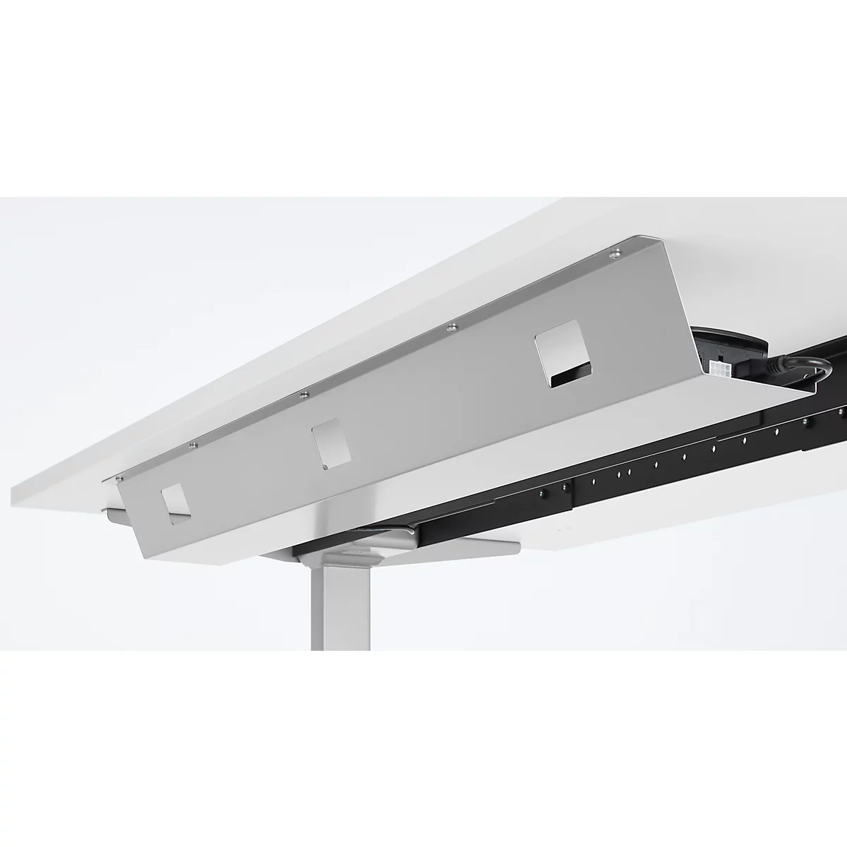 Schreibtisch, elektrisch höhenverstellbar, B 1600 x T 800 x H 615 - 1275 mm, graphit/weissalu+ Kabelkanal, Schublade