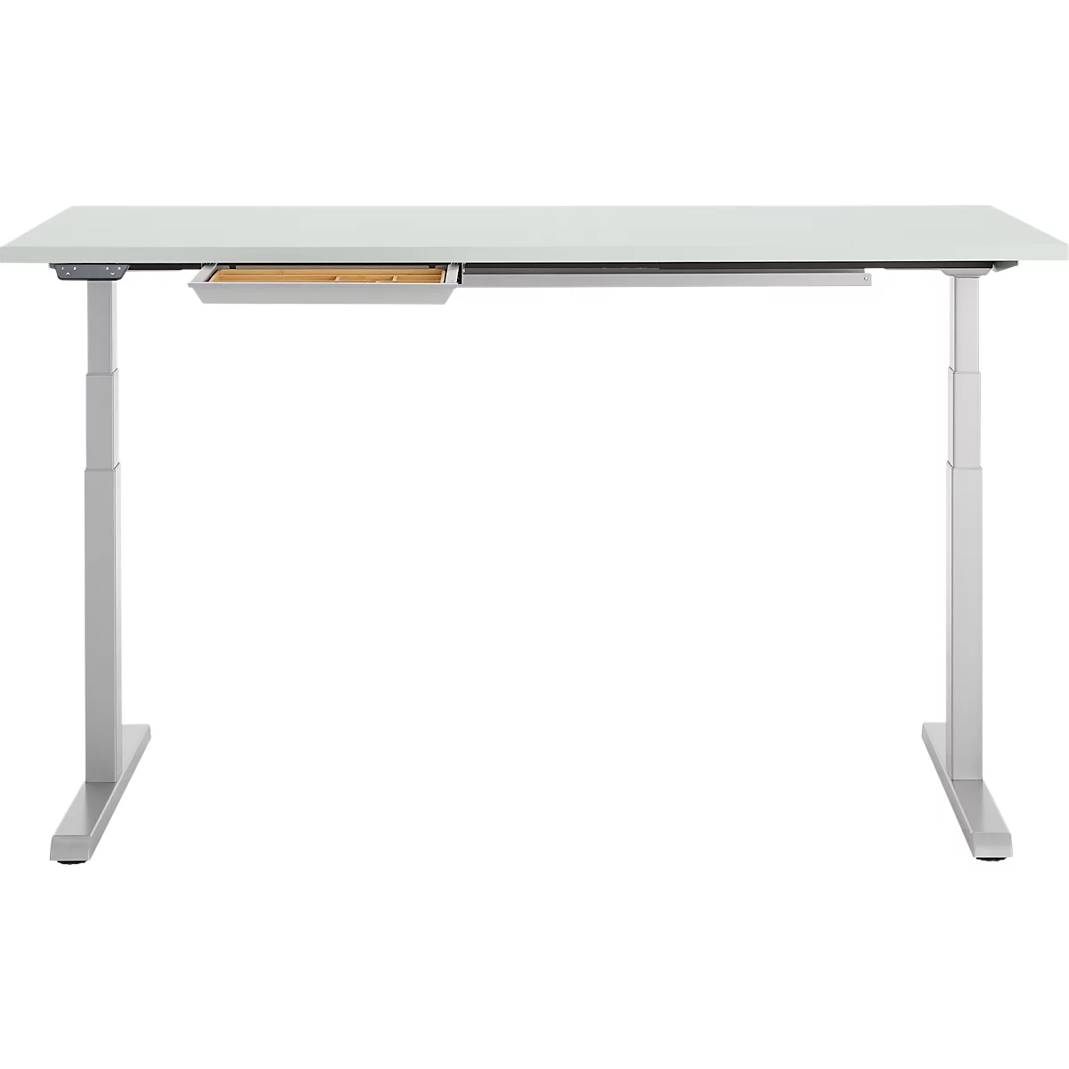 Schreibtisch, elektrisch höhenverstellbar, B 1600 x T 800 x H 615 - 1275 mm, lichtgrau/weissalu+ Kabelkanal, Schublade